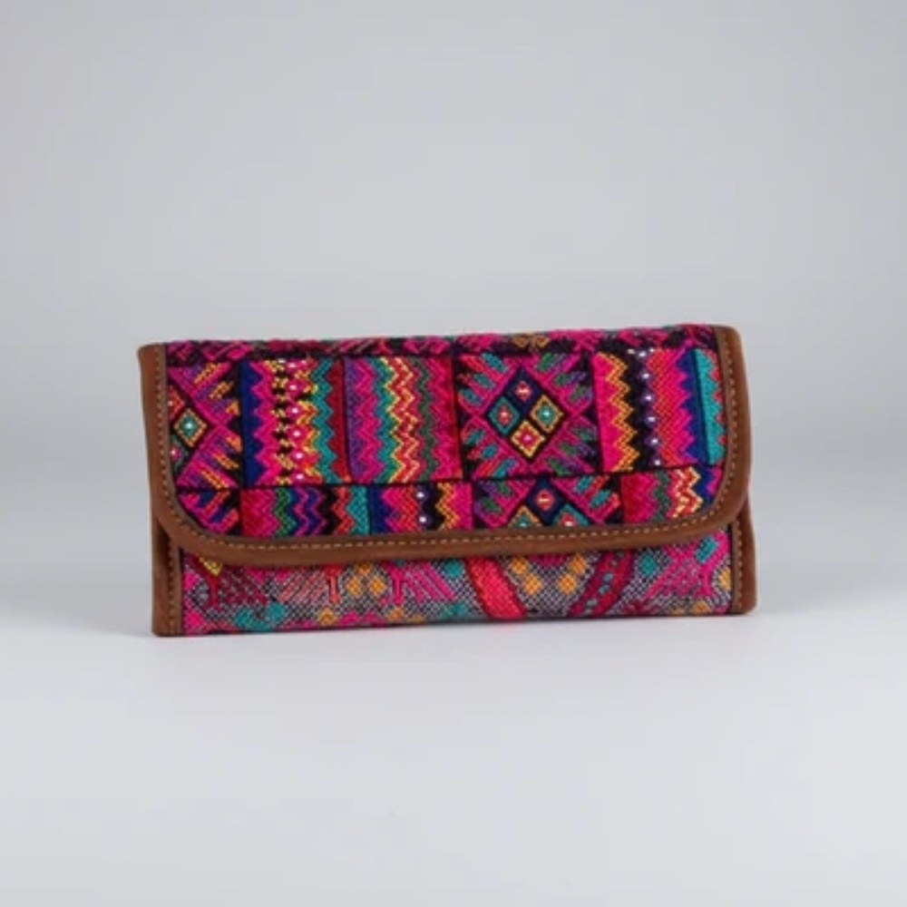 NWT Geometric Design Altiplano Nu-buck Leather huipile Embroidered Wallet